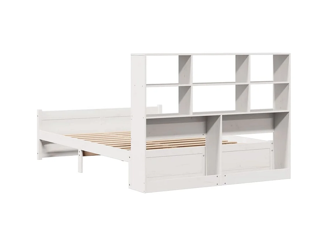 Cama con estantería sin colchón madera maciza blanca 140x190 cm