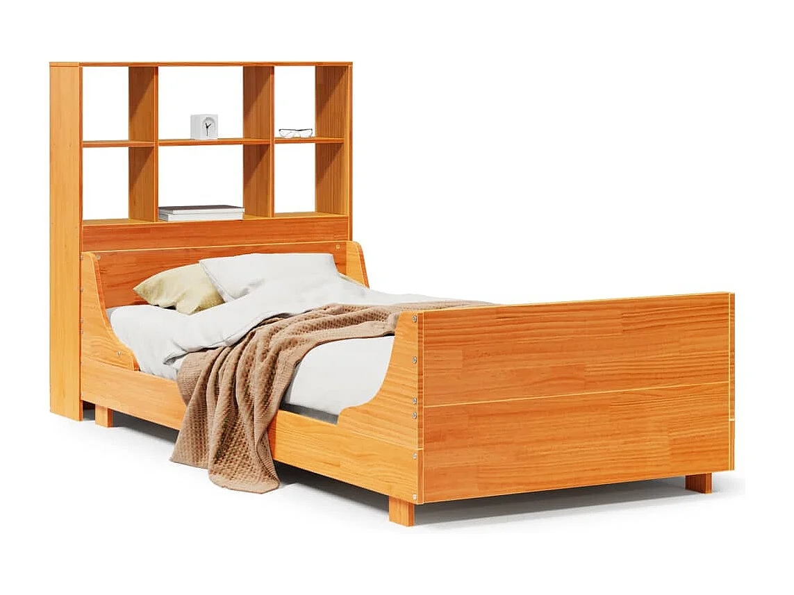 Lit bibliothèque sans matelas cire marron 90x190 cm bois massif