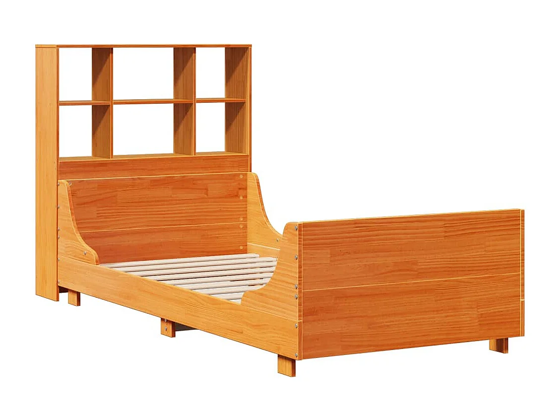 Lit bibliothèque sans matelas cire marron 90x190 cm bois massif