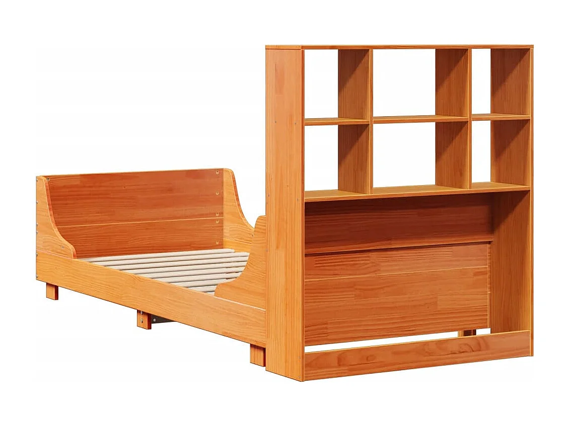 Lit bibliothèque sans matelas cire marron 90x190 cm bois massif