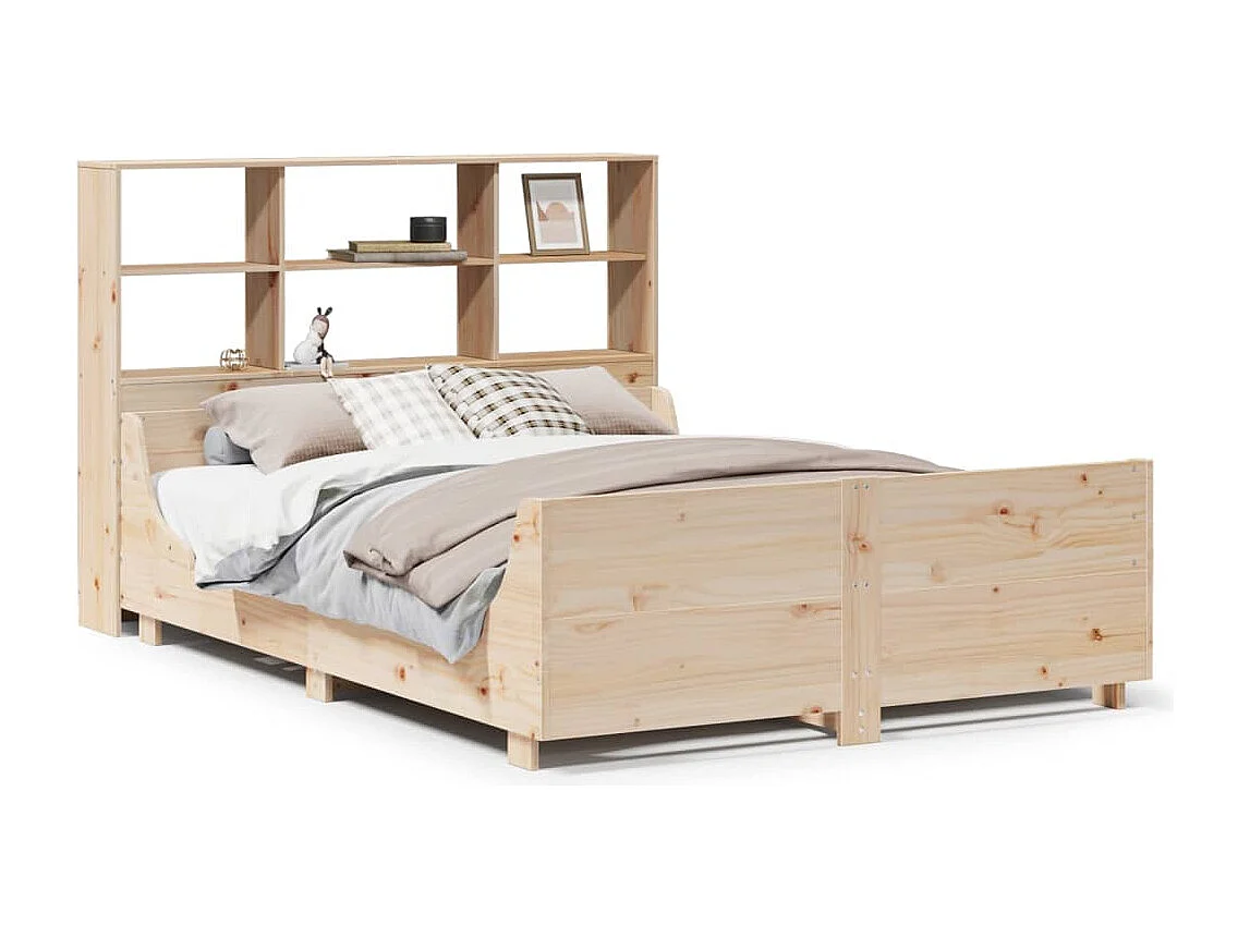 Cama con estantería sin colchón madera maciza 140x190 cm