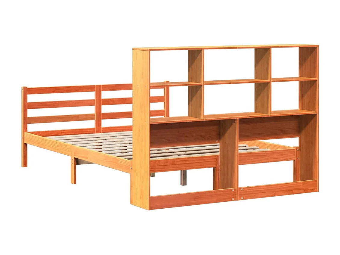 Cama con estantería sin colchón madera maciza marrón 140x190 cm