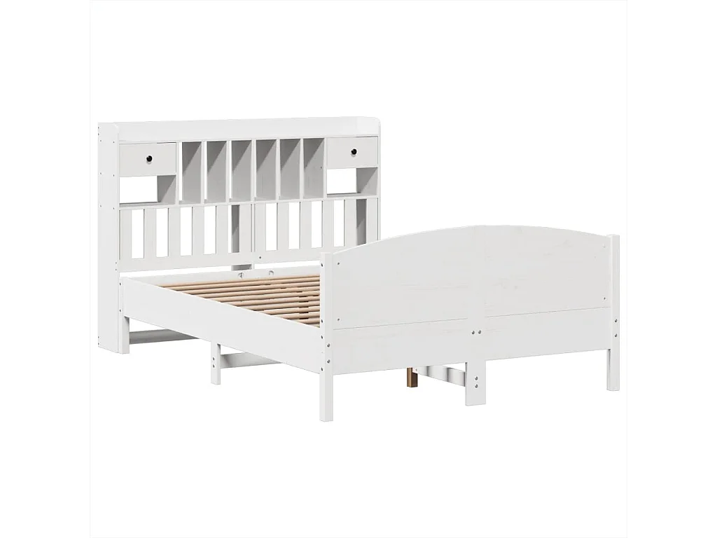 Lit bibliothèque sans matelas blanc 140x200 cm bois pin massif