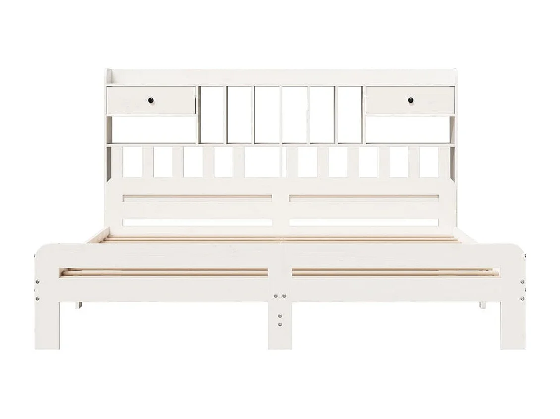 Lit bibliothèque sans matelas blanc 200x200 cm bois pin massif