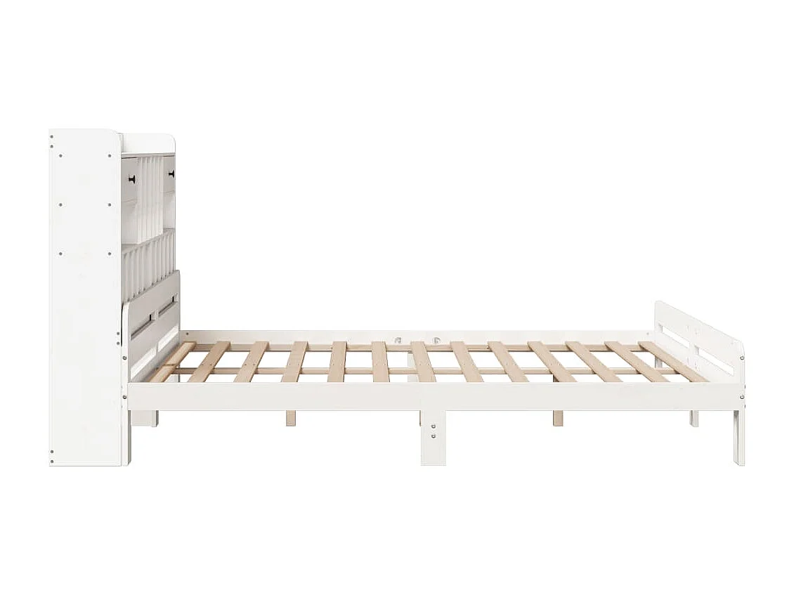 Lit bibliothèque sans matelas blanc 200x200 cm bois pin massif