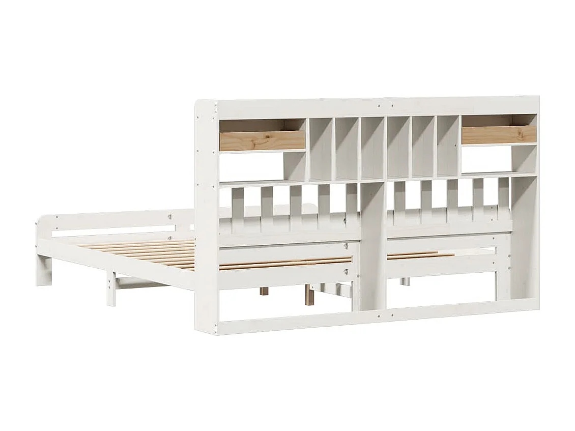 Lit bibliothèque sans matelas blanc 200x200 cm bois pin massif