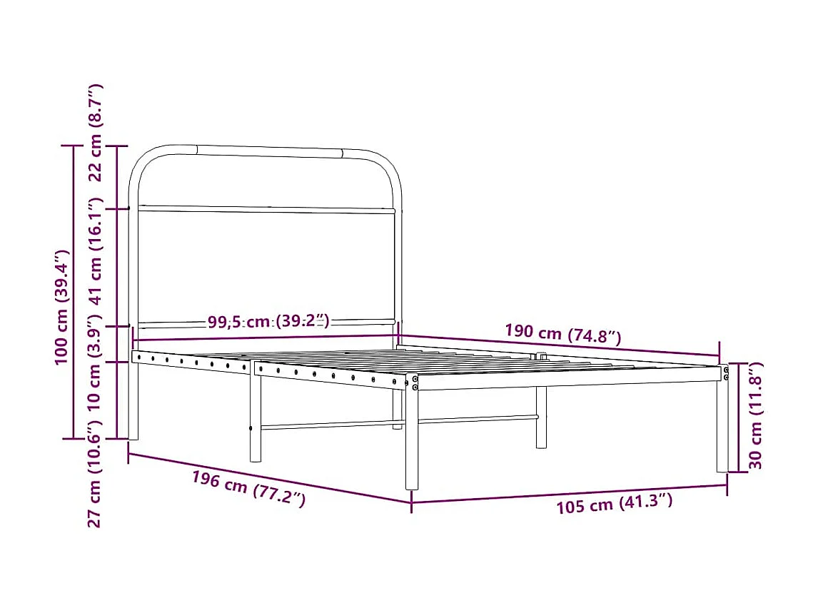 Estructura de cama sin colchón 100x190 cm madera roble ahumado