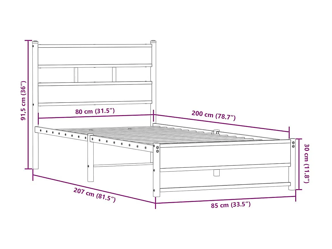 Estructura de cama sin colchón metal roble ahumado 80x200 cm