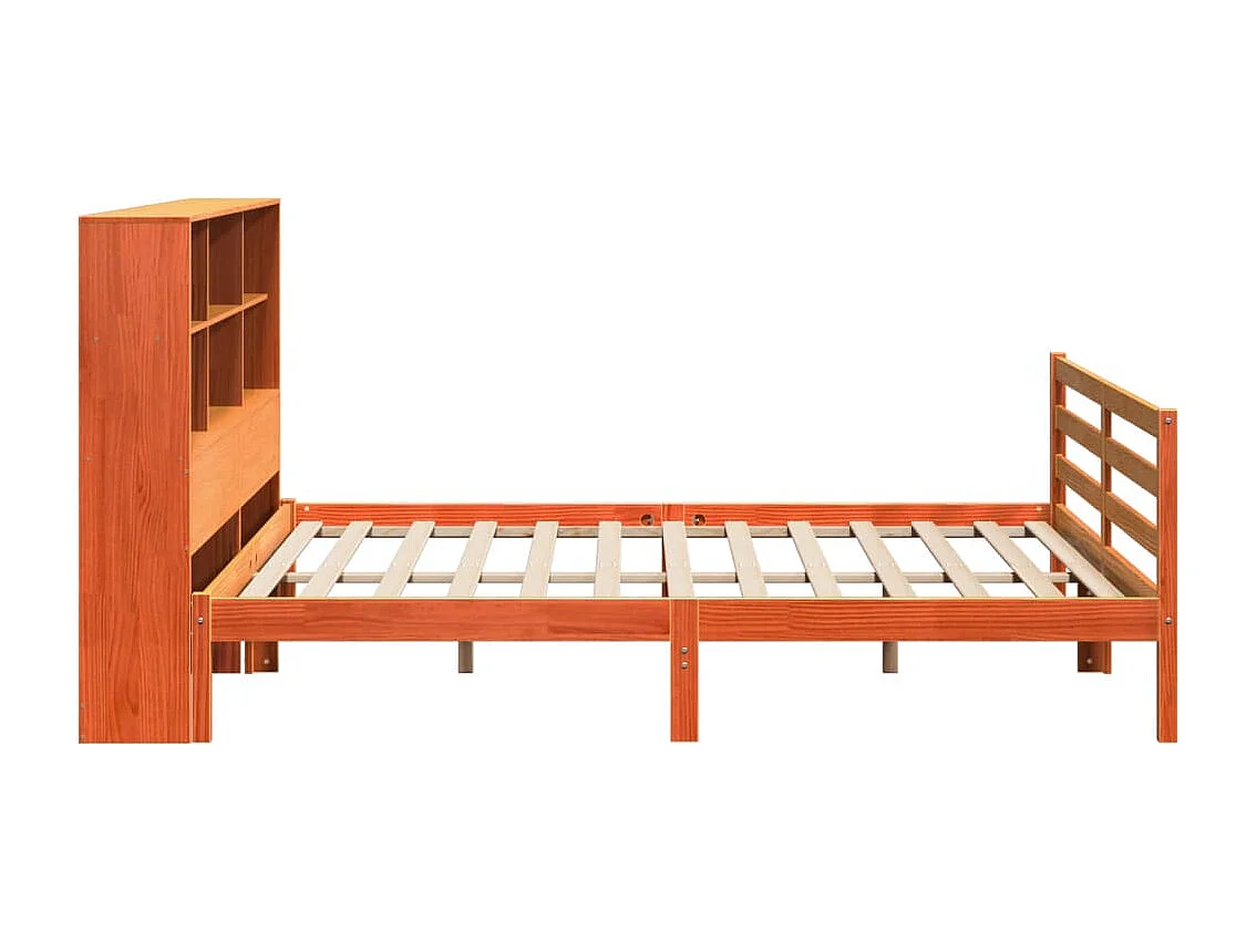 Lit bibliothèque sans matelas cire marron 180x200cm bois massif