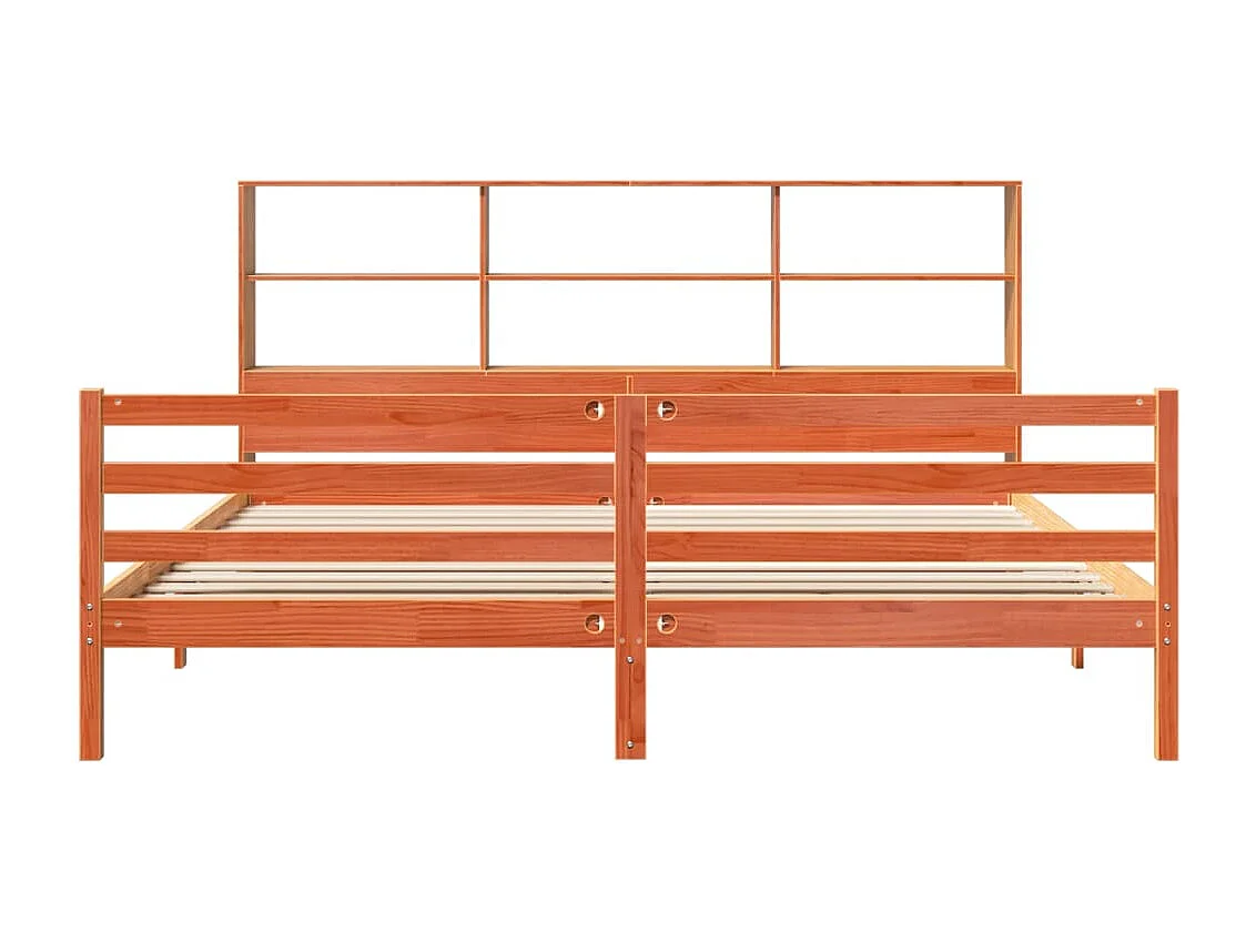 Lit bibliothèque sans matelas cire marron 180x200cm bois massif