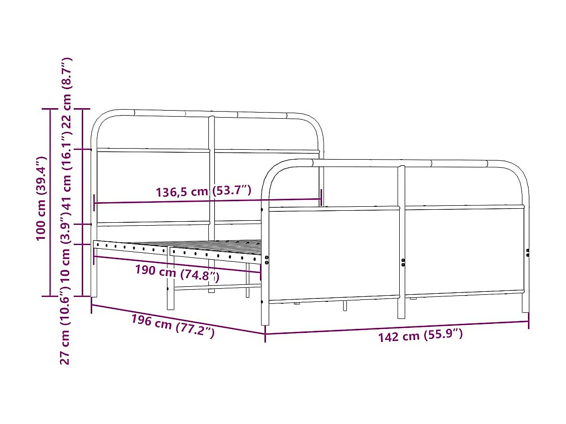 Estructura de cama sin colchón metal marrón roble 137x190 cm