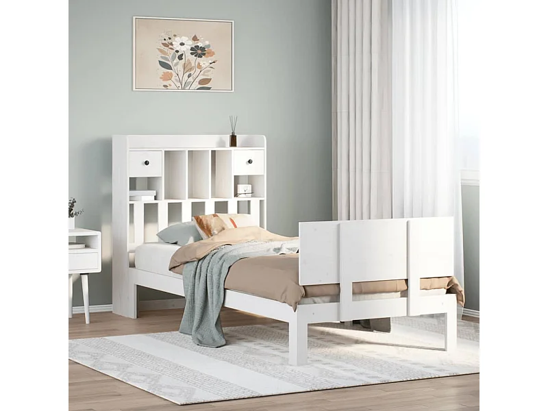 Cama con estantería sin colchón madera maciza blanco 90x200 cm