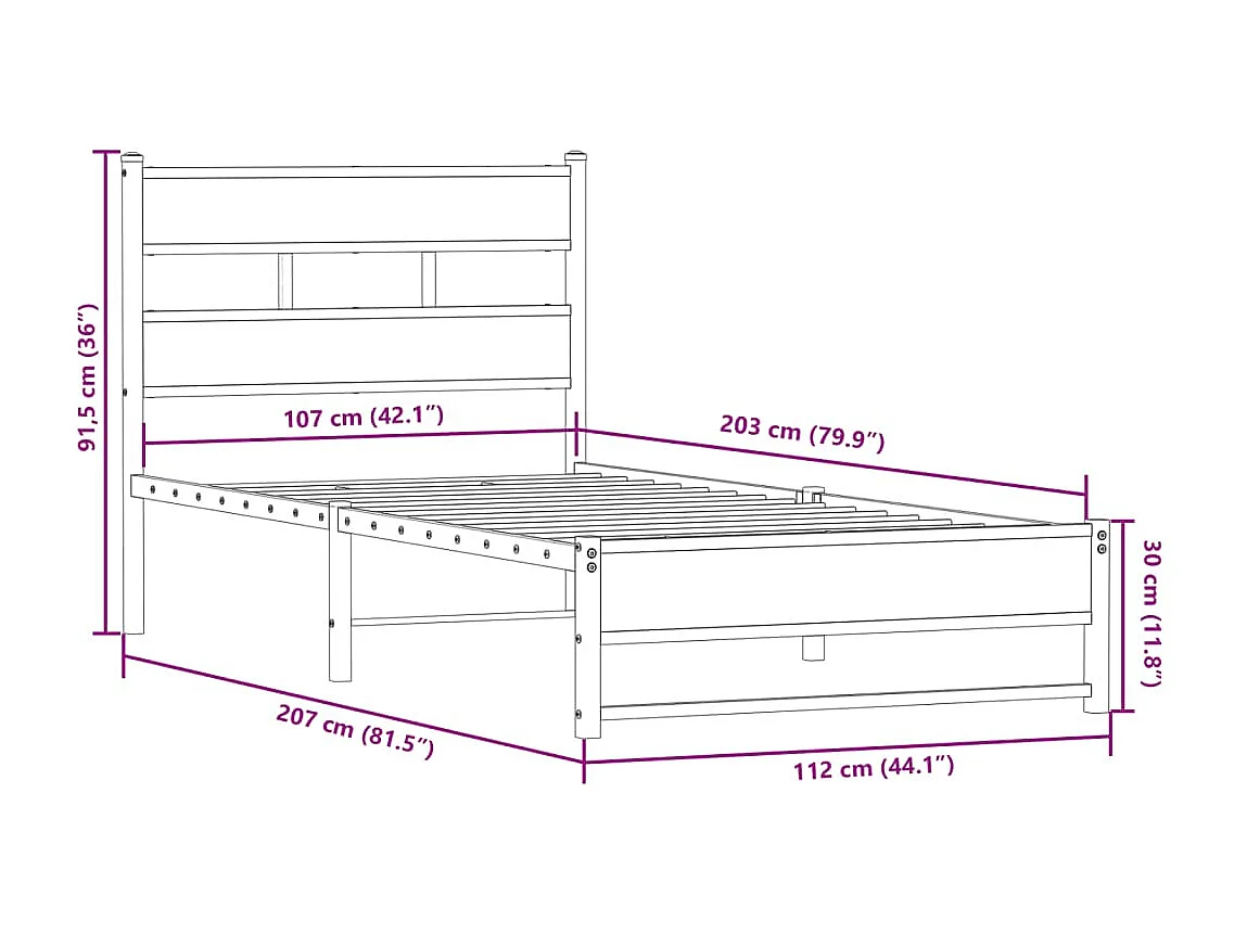 Estructura de cama sin colchón metal roble ahumado 107x203 cm