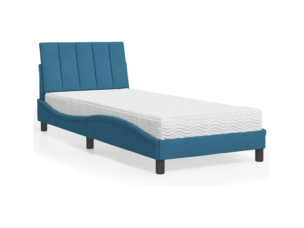Lit avec matelas bleu 90x190 cm velours