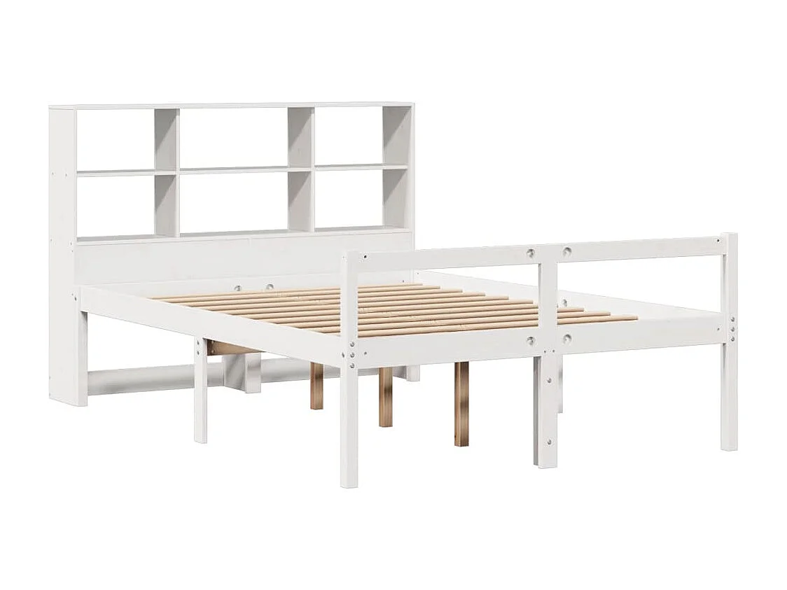 Cama con estantería sin colchón madera maciza blanca 140x190 cm