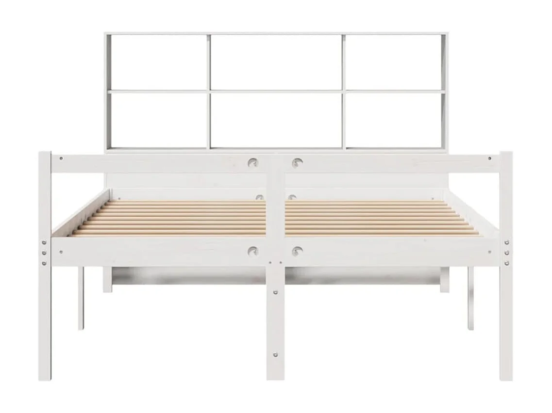 Cama con estantería sin colchón madera maciza blanca 140x190 cm