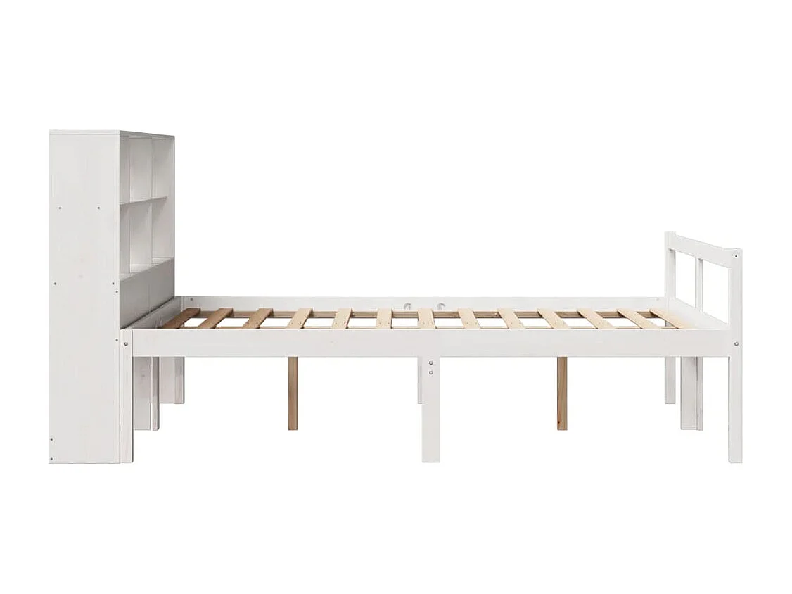 Cama con estantería sin colchón madera maciza blanca 140x190 cm