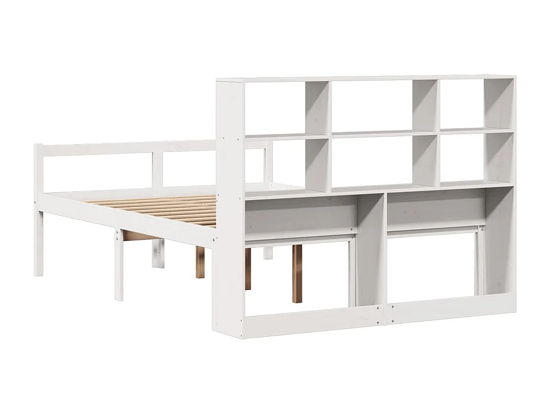 Cama con estantería sin colchón madera maciza blanca 140x190 cm