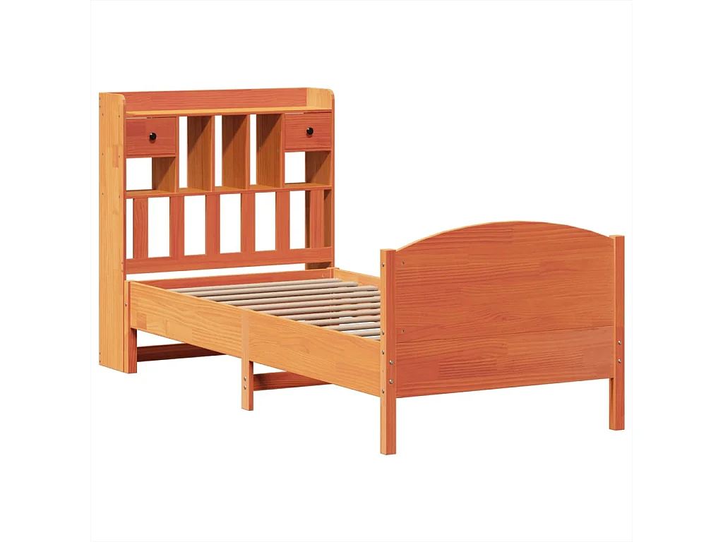 Lit bibliothèque sans matelas cire marron 75x190 cm pin massif