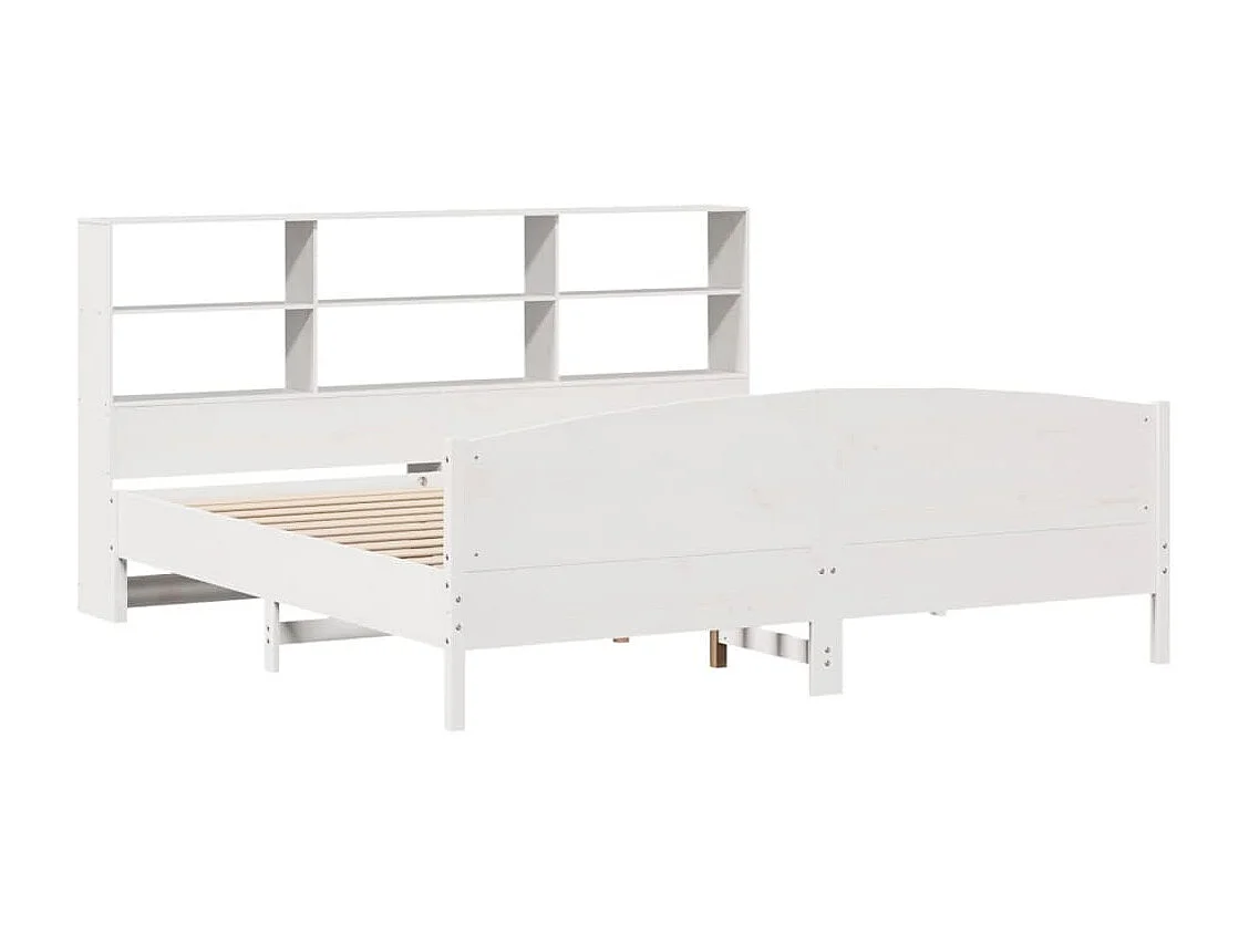 Cama con estantería sin colchón madera maciza blanca 180x200 cm