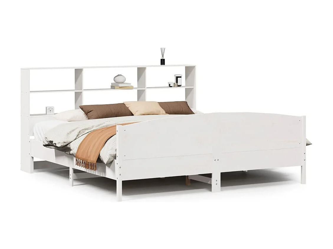 Cama con estantería sin colchón madera maciza blanca 180x200 cm