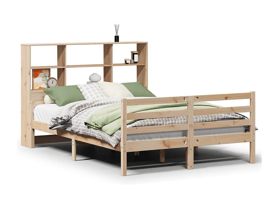 Cama con estantería sin colchón madera maciza de pino 150x200cm