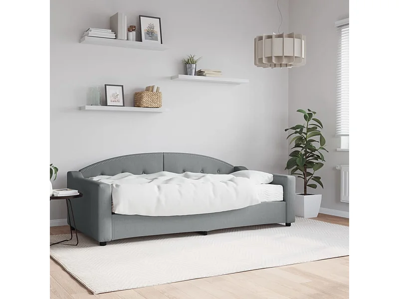 Sofá-cama com colchão 90x190 cm tecido cinzento-claro