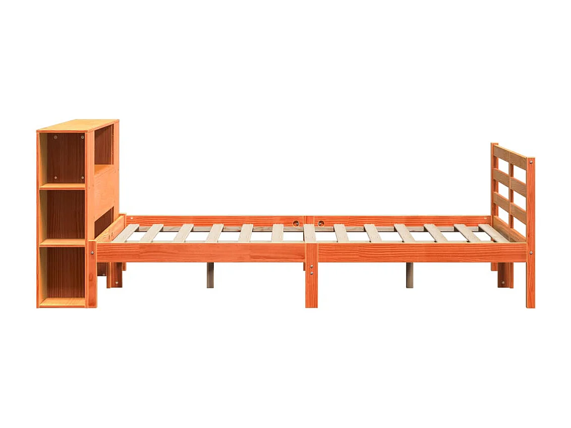Lit bibliothèque sans matelas cire marron 120x190cm pin massif