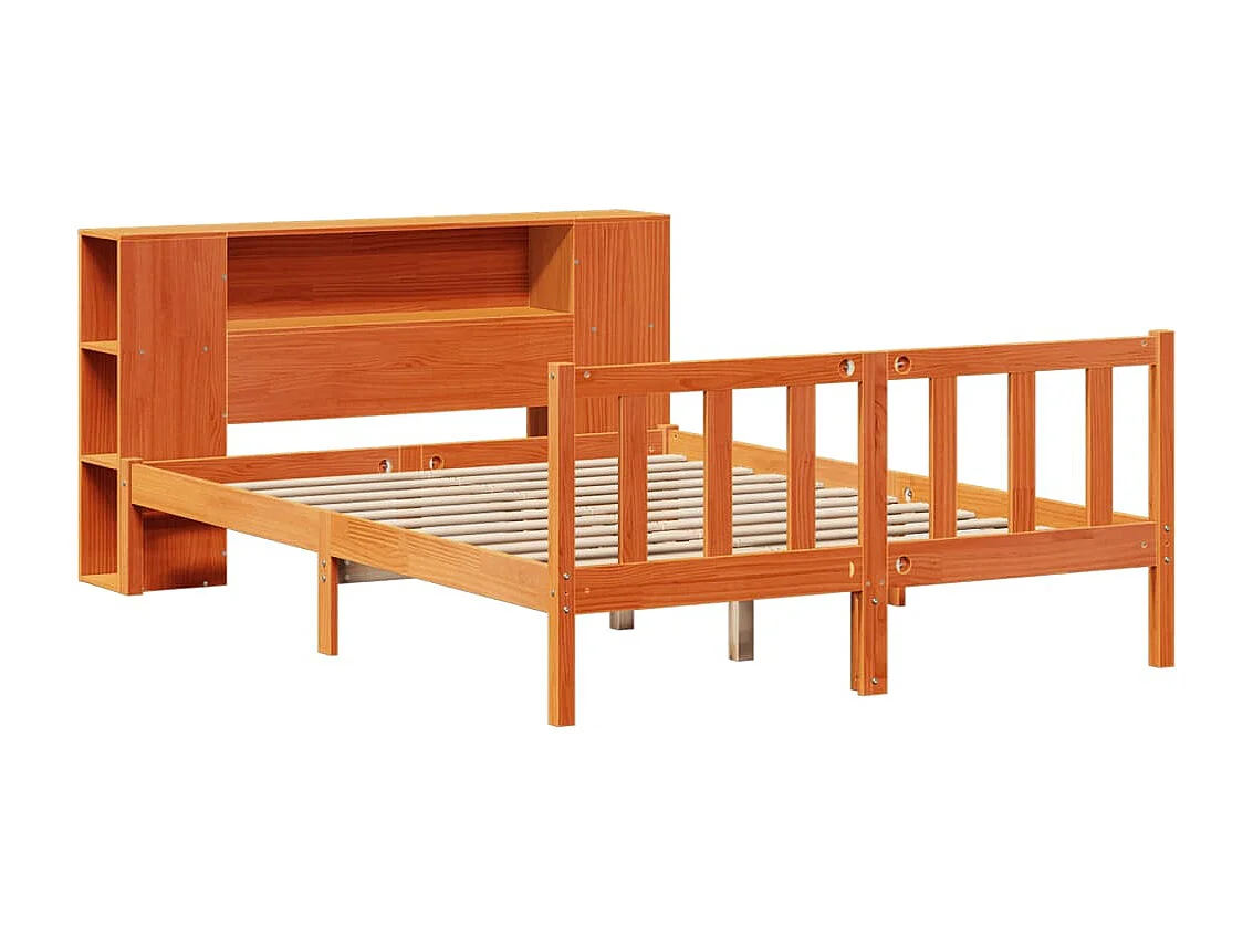 Lit bibliothèque sans matelas cire marron 160x200 cm pin massif