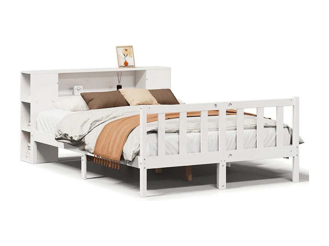 Cama con estantería sin colchón madera maciza blanca 150x200 cm