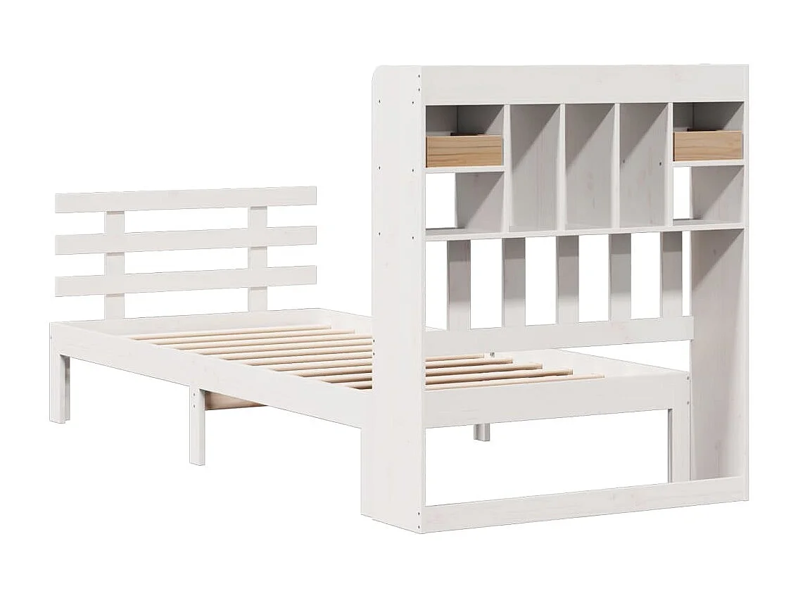 Cama com estante sem colchão 75x190 cm pinho maciço branco