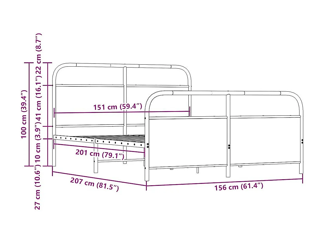 Estructura de cama sin colchón metal roble Sonoma 150x200 cm