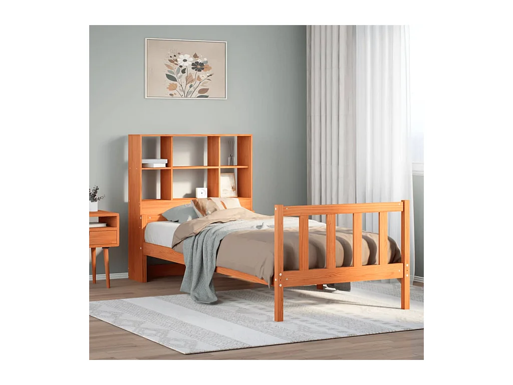 Lit bibliothèque sans matelas cire marron 75x190 cm bois massif