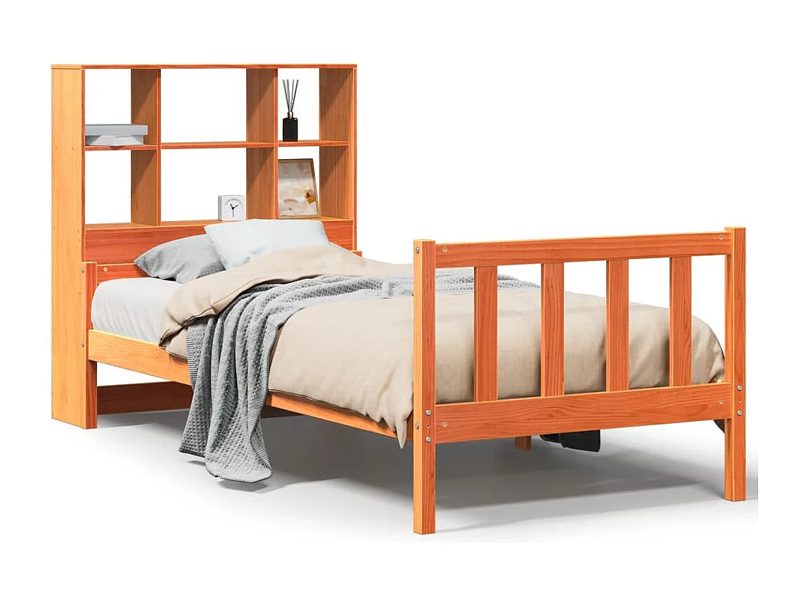 Cama con estantería sin colchón madera maciza marrón 75x190 cm