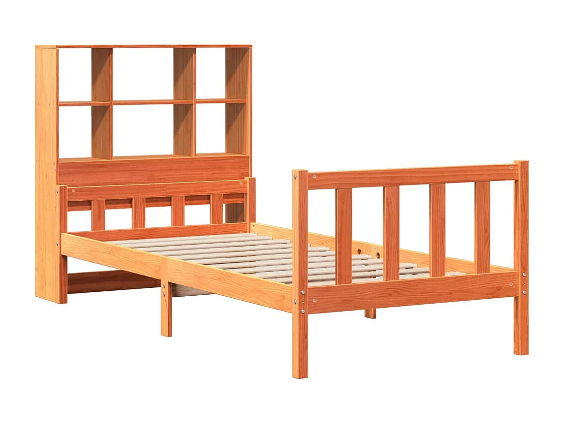 Cama con estantería sin colchón madera maciza marrón 75x190 cm