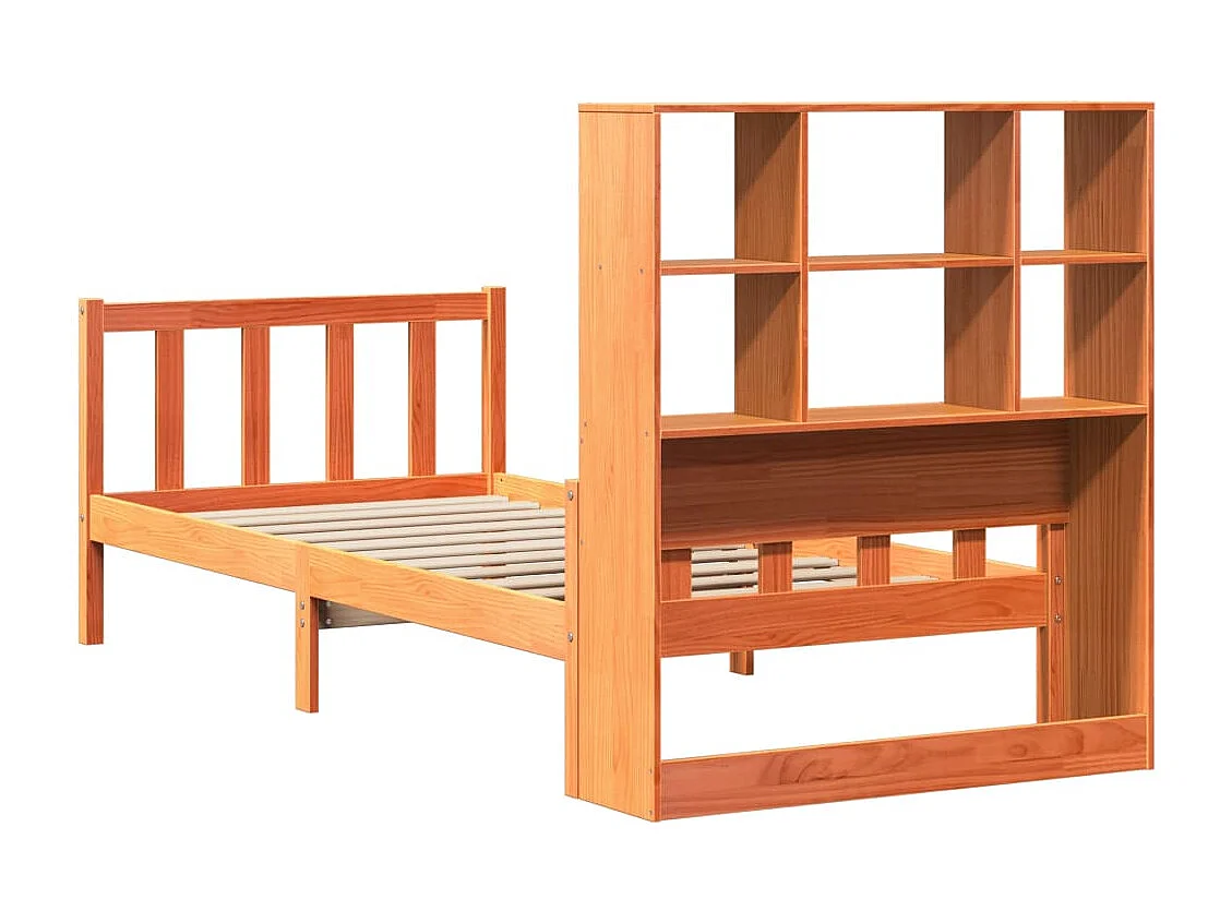 Cama con estantería sin colchón madera maciza marrón 75x190 cm