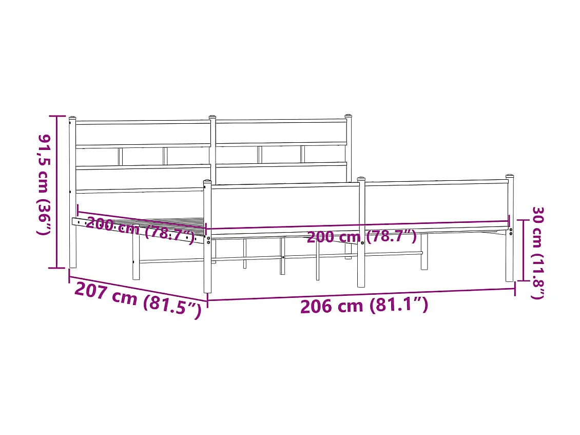 Estructura de cama sin colchón metal roble marrón 200x200 cm