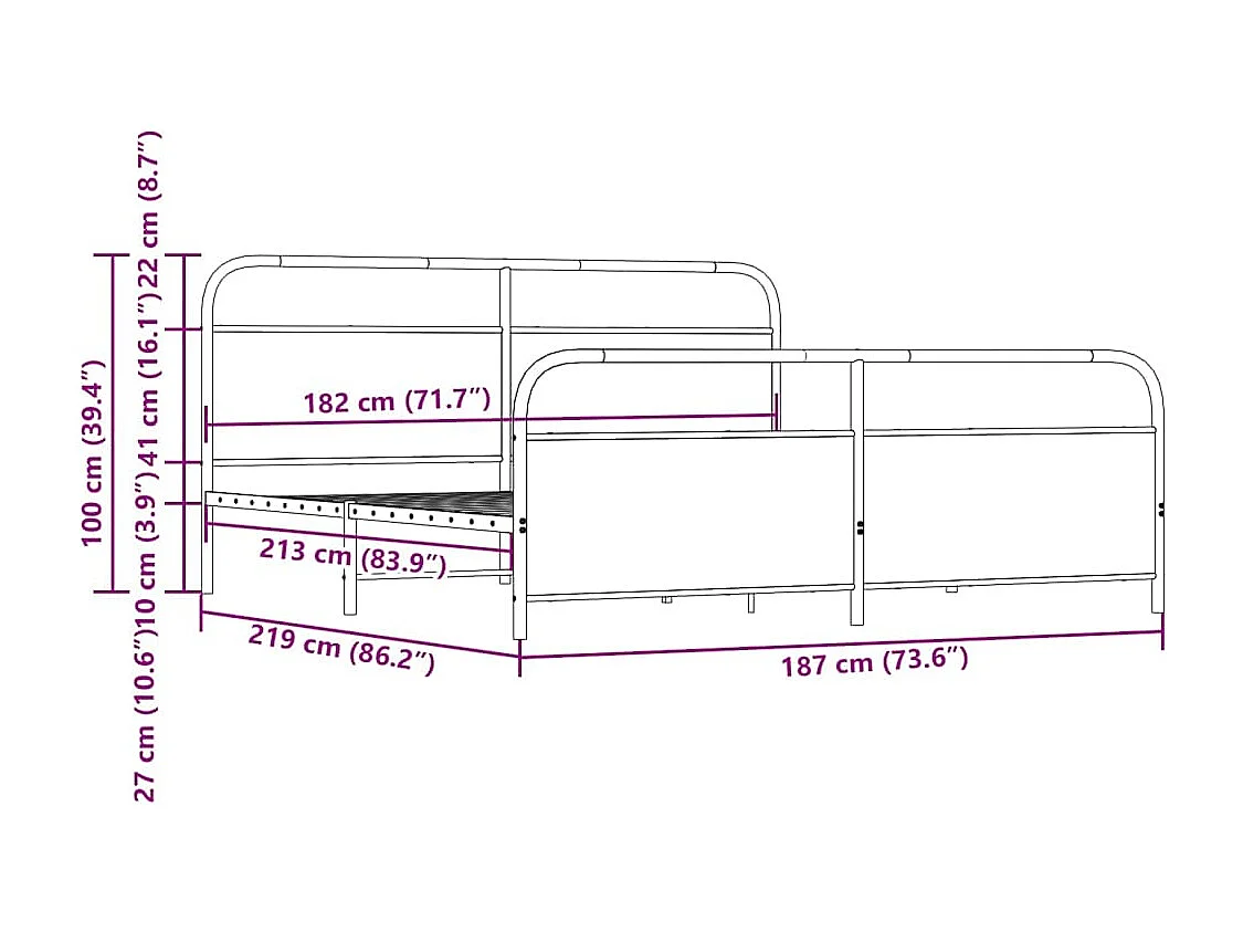 Estrutura de cama sem colchão 183x213cm metal carvalho sonoma