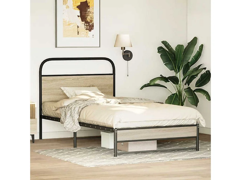 Cadre de lit sans matelas 90x190cm chêne fumé bois d'ingénierie
