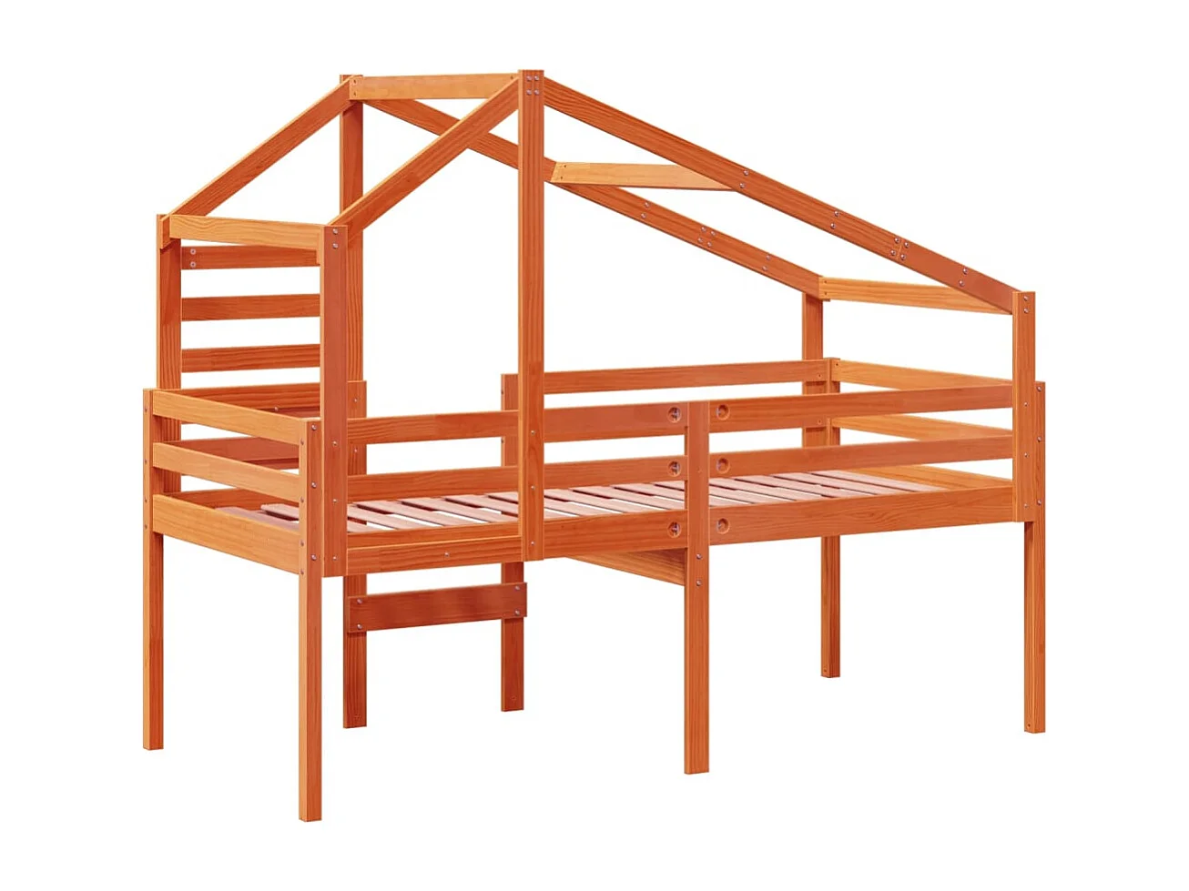 Lit haut avec toit cire marron 90x190 cm bois de pin massif