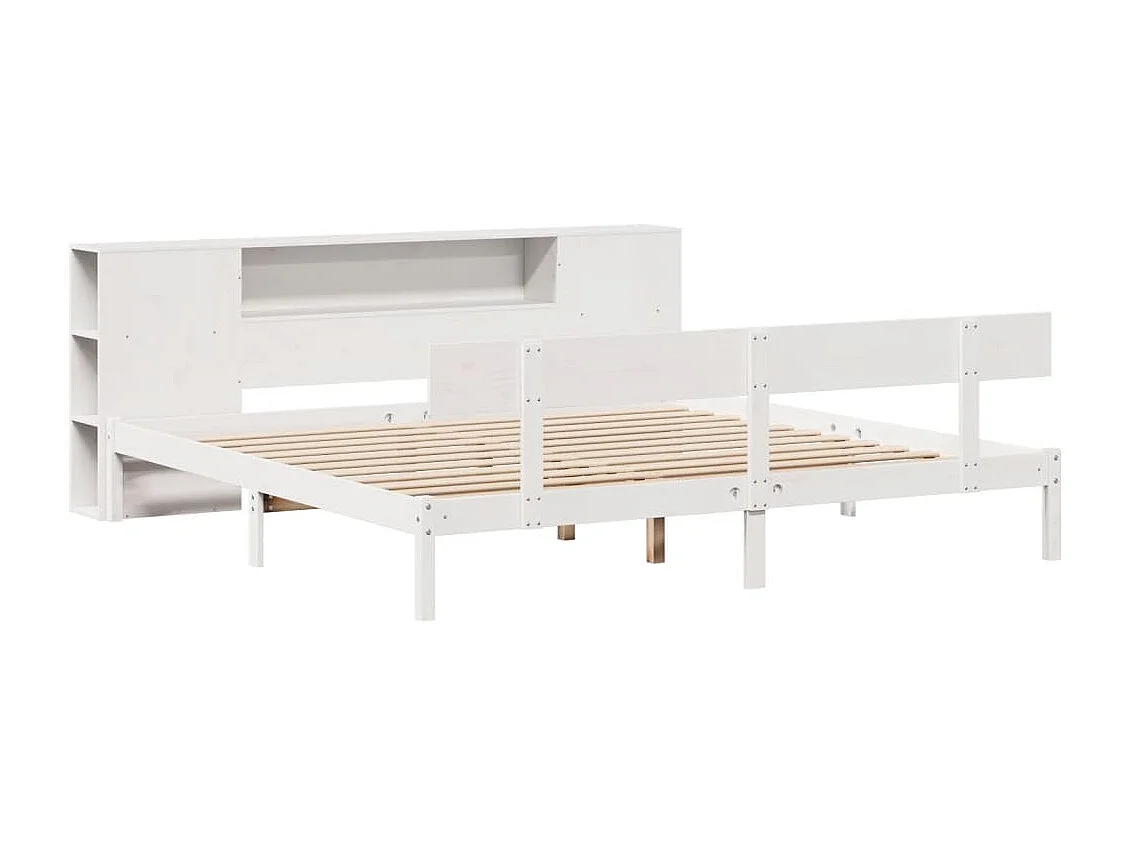 Cama con estantería sin colchón madera maciza blanca 200x200 cm