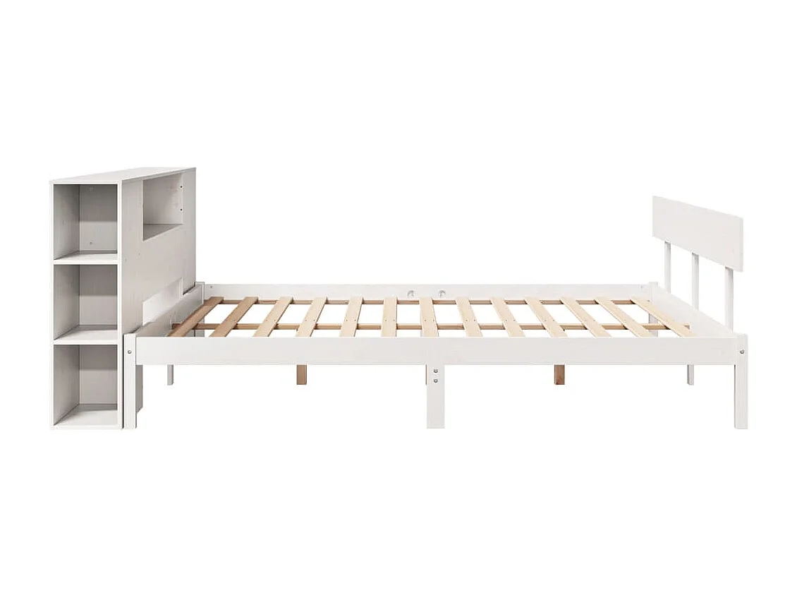 Cama con estantería sin colchón madera maciza blanca 200x200 cm