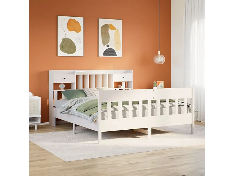 Cama sin colchón madera maciza de pino blanca 180x200 cm