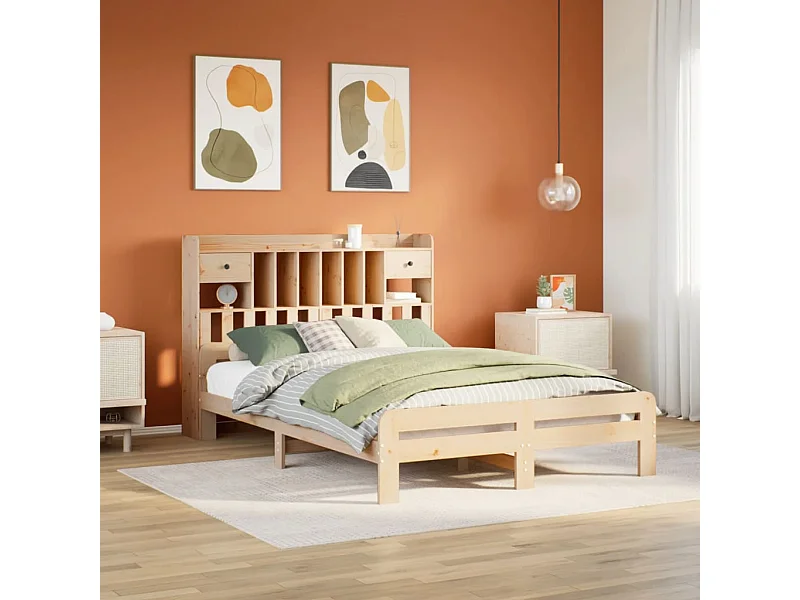 Cama con estantería sin colchón madera maciza de pino 150x200cm