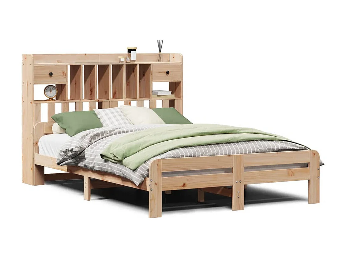 Cama con estantería sin colchón madera maciza de pino 150x200cm