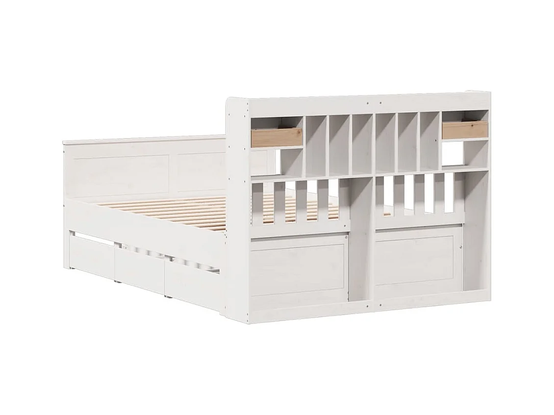 Cama con estantería sin colchón madera maciza blanca 140x200 cm