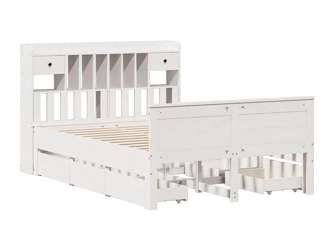 Cama con estantería sin colchón madera maciza blanca 140x200 cm