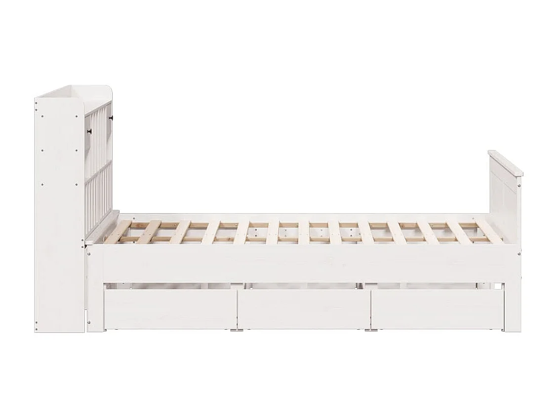 Cama con estantería sin colchón madera maciza blanca 140x200 cm