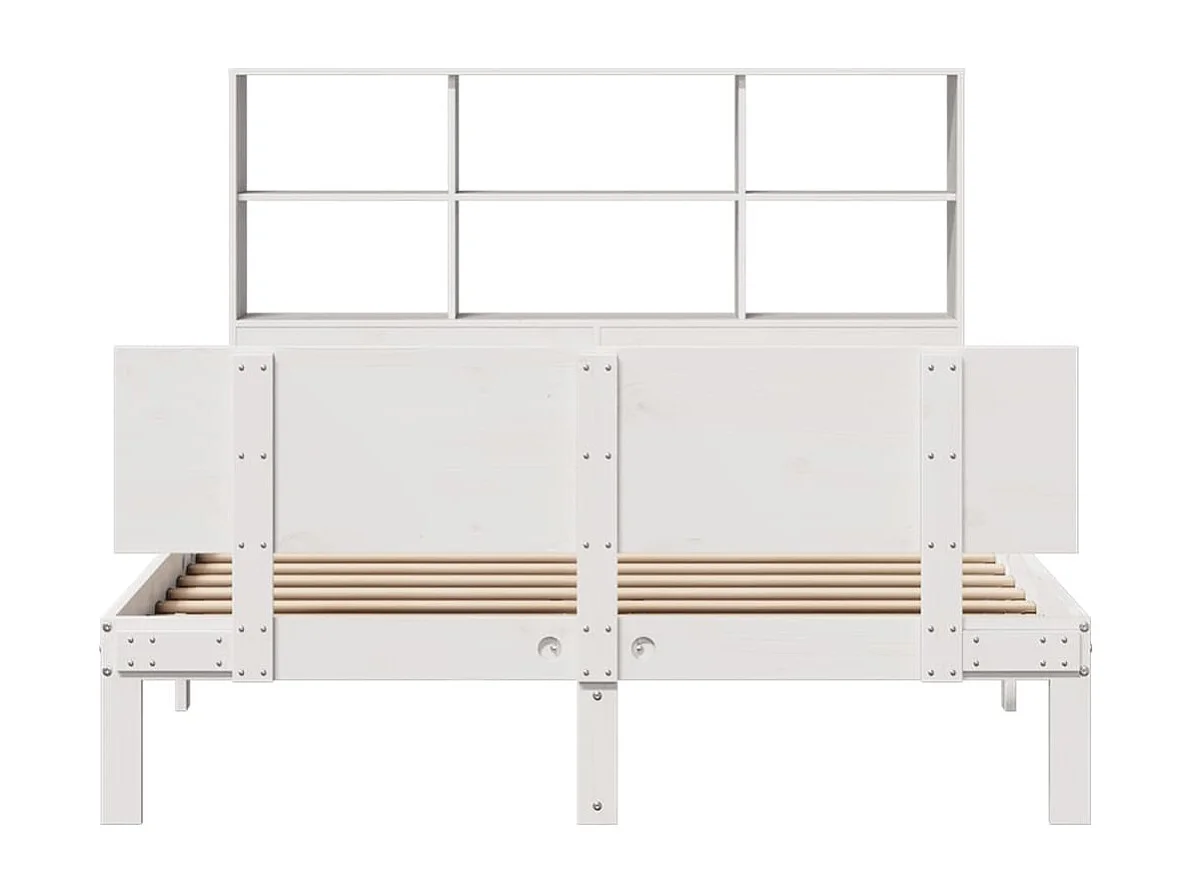 Lit bibliothèque sans matelas blanc 140x200 cm bois pin massif