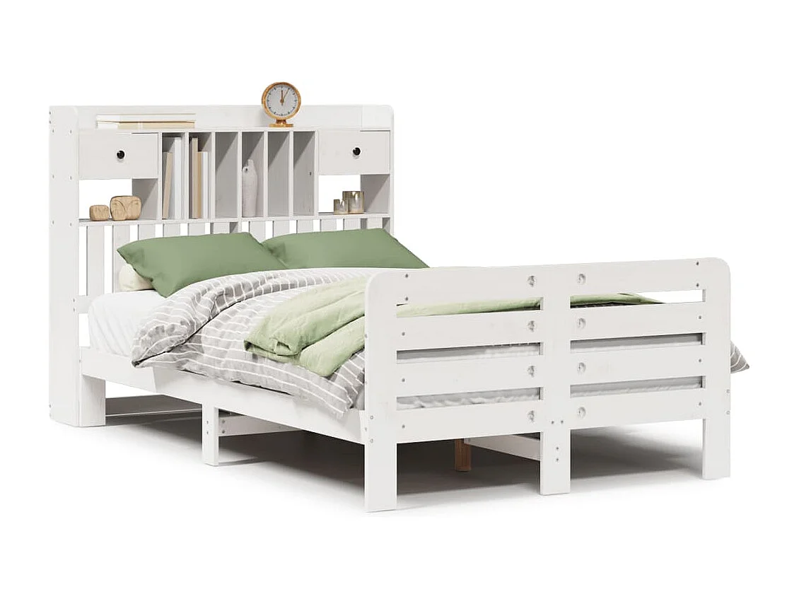 Cama con estantería sin colchón madera maciza blanca 135x190 cm